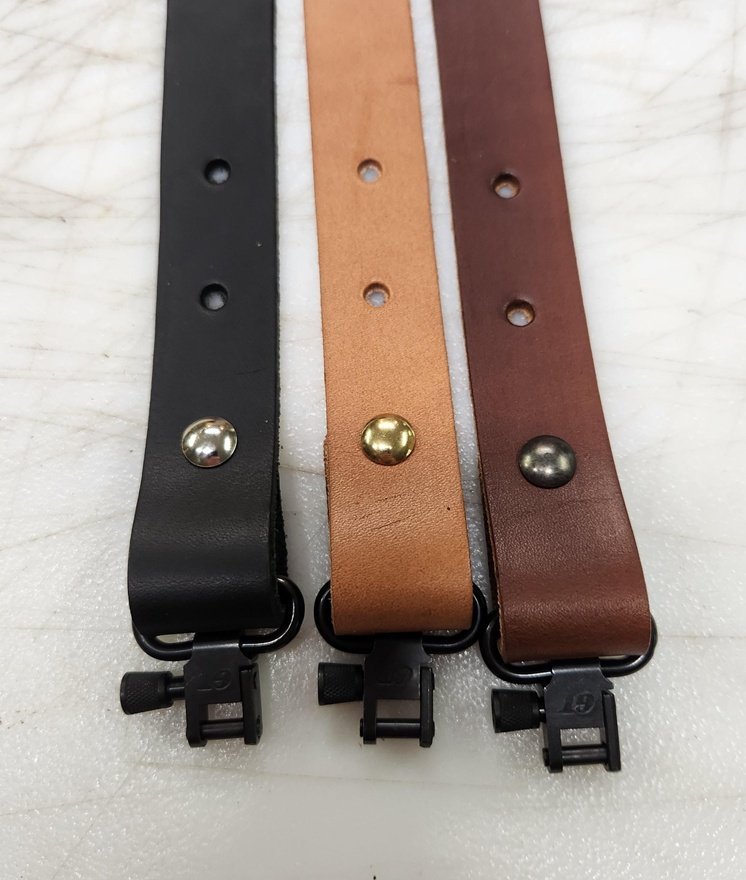 8/9oz. vegtan leather rifle slings with sling swivels, 3 colors - Image 2