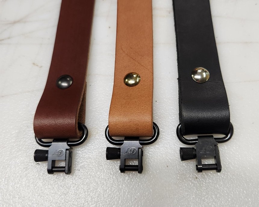 8/9oz. vegtan leather rifle slings with sling swivels, 3 colors - Image 3