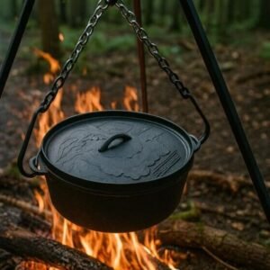 Hand Forged Adjustable Hook & Chain – Campfire Dutch Oven Cooking Set, Heavy Duty Iron Gear