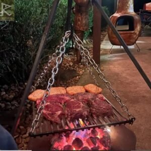 HAND FORGED hanging GRILL campfire cooking heavy duty hanging for tripod