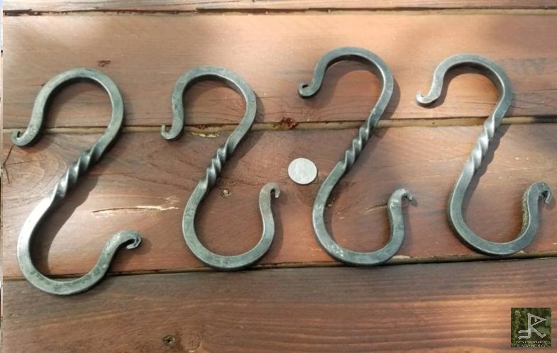 Hand Forged Large S Hooks 5 Pack – Heavy Duty Square Camp & Kitchen, Blacksmith Made - Image 4