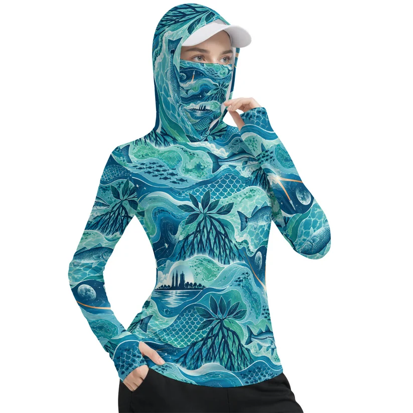 Women's Coastal Performance Fishing Hoodie with Integrated Face Cover - Image 2